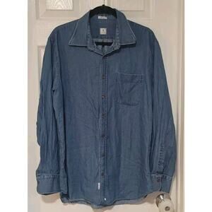 Peter Millar Denim Button Up Shirt Mens Size Large Blue Long Sleeve